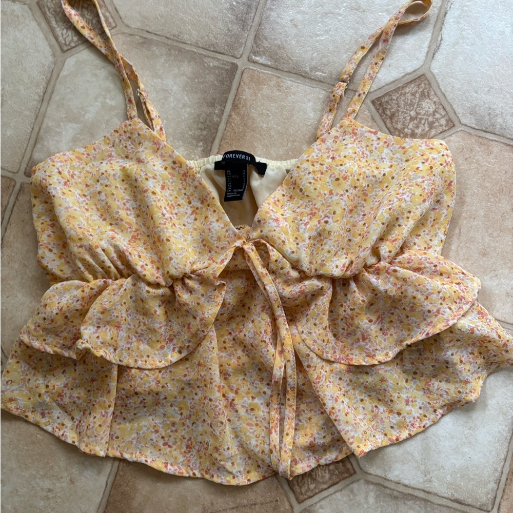 Forever 21 Cream Tie Front Peplum Camisole